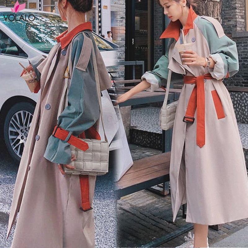 

Women' Trench Coats Women Coat Fashion Fall Winter Casual Cotton With Over Size Vintage Long Overcoats Top Double Breasted Outwear, Long style