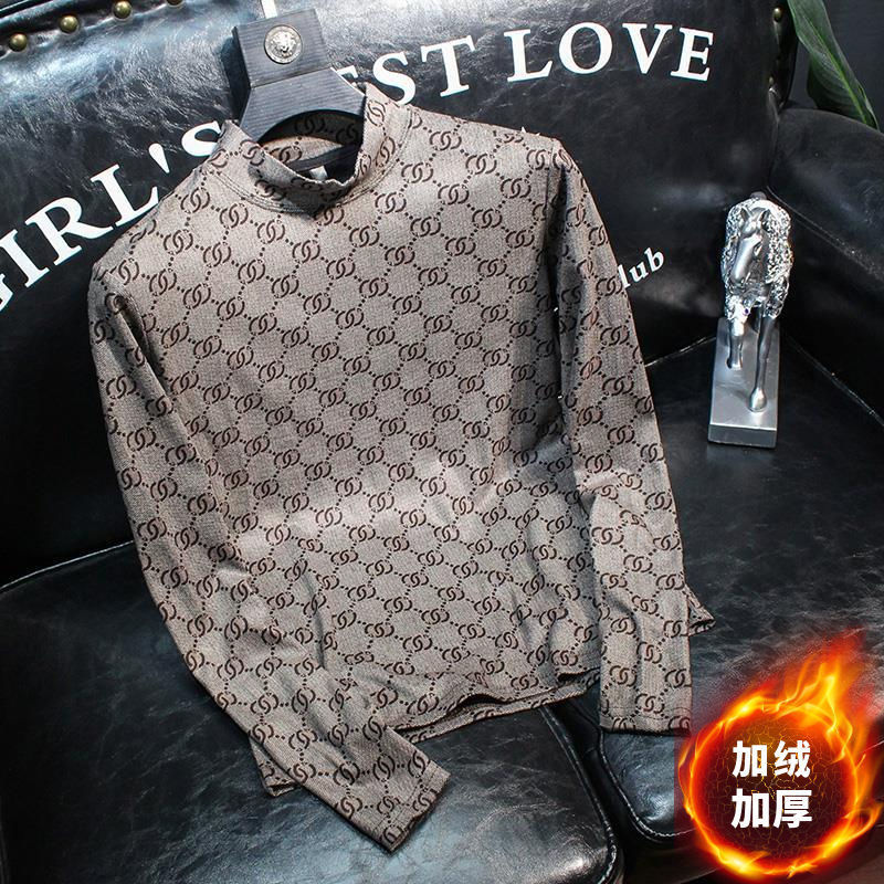 

2021 New Long-sleeve Average Autumn and Winter Personality Lean Half Turtleneck High Male Shirt YU4A, Dark grey