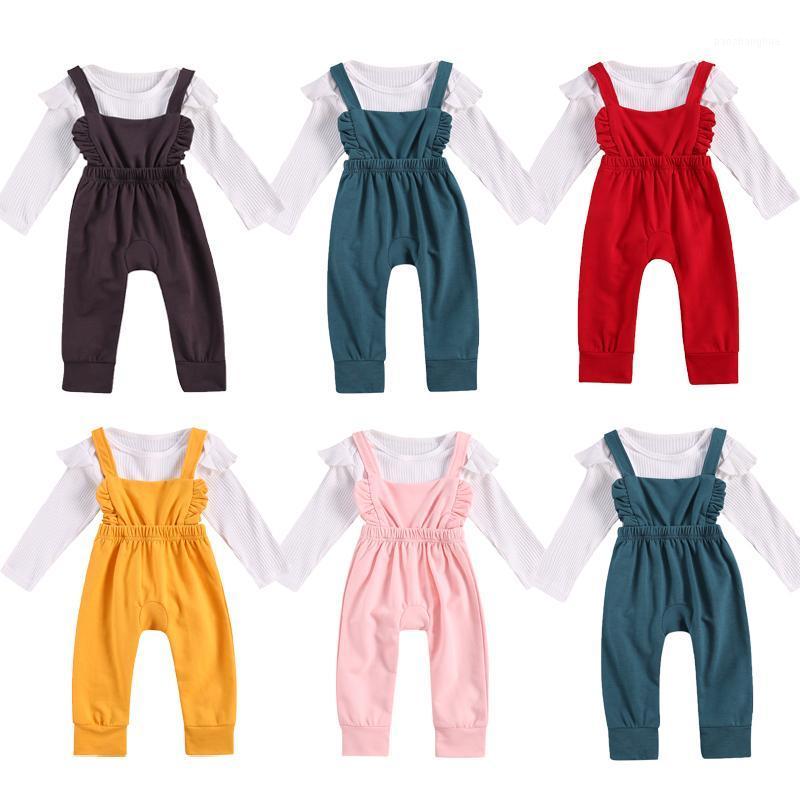 

0-24M Autumn Infant Baby Girls Boys Clothes Sets Solid Ruffles Long Sleeve Romper Tops+Bib Overalls Pants1