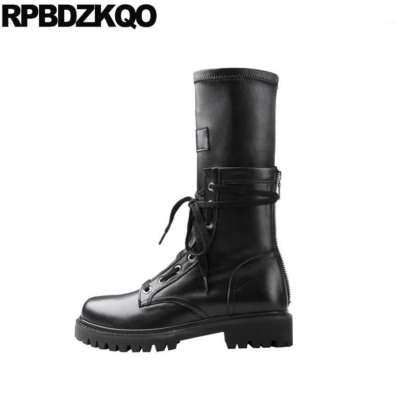 

lace up winter designer shoes women luxury 2020 army mid calf british round toe chunky combat autumn black boots fur1