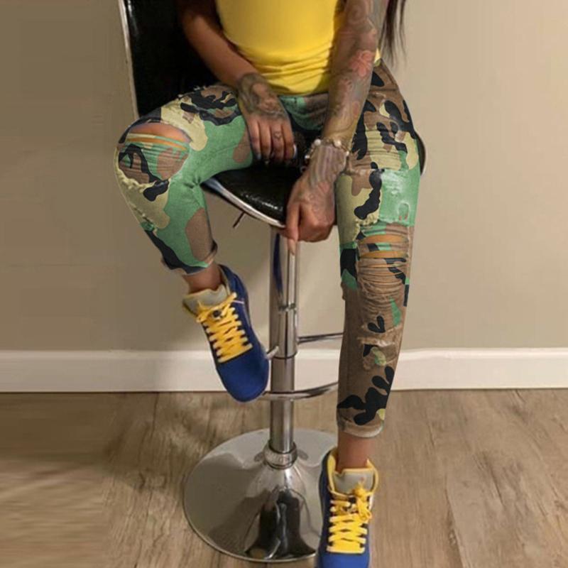 

Sexy Ripped Jeans for Women Denim Pencil Pants Camo High Waist Stretch Skinny Boyfriend Hole Jeans Torn Jeggings Plus Size, Yellow