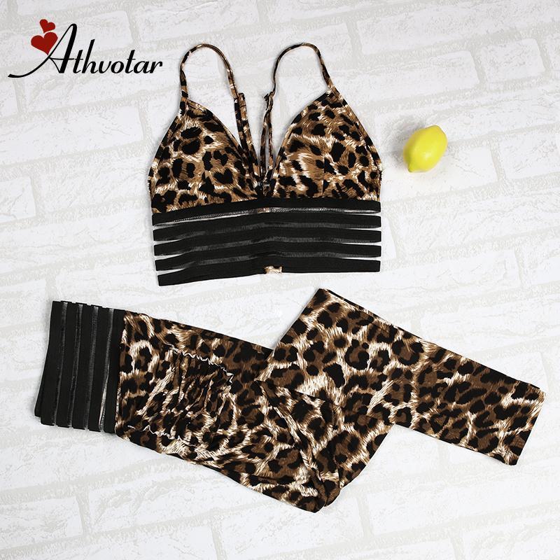 

ATHVOTAR 2pcs Sports Suits Fitness Gym Set Leopard Print High Elastic Hip Sports Female Padded Push-up Bra Sport Set Women, Black bra