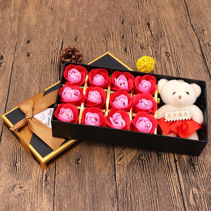 

12pcs Bear Rose Soap Flowers Box for Boy/girl Friend Valentines Day Wedding Gifts for Guests Party Favors Creativity Presents