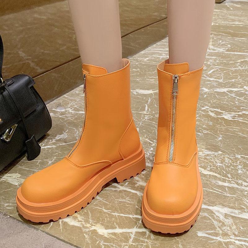 

Fashion Front Zipper Platform Ankle Boots For Women Thick Bottom Waterproof Pu Leather Botas Mujer Punk Style Shoes Woman1, Black