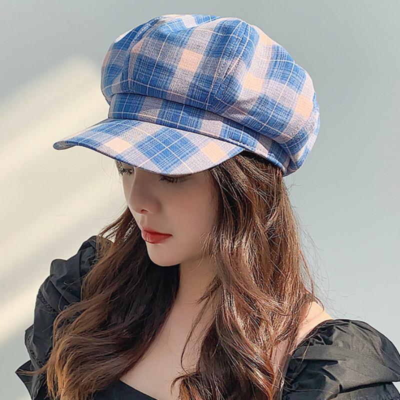 

HT3017 Beret Cap 2020 New Spring Summer Hat Women Vintage Plaid Octagonal Newsboy Cap Ladies Retro Beret Hat Artist Painter, White