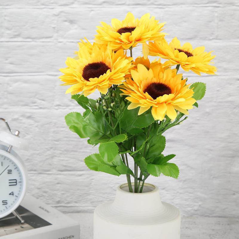 

Elegant Artificial Sunflower Lifelike Silk Flowers Photo Prop Bouquet Wedding Party Decor for Home Table Accessories1