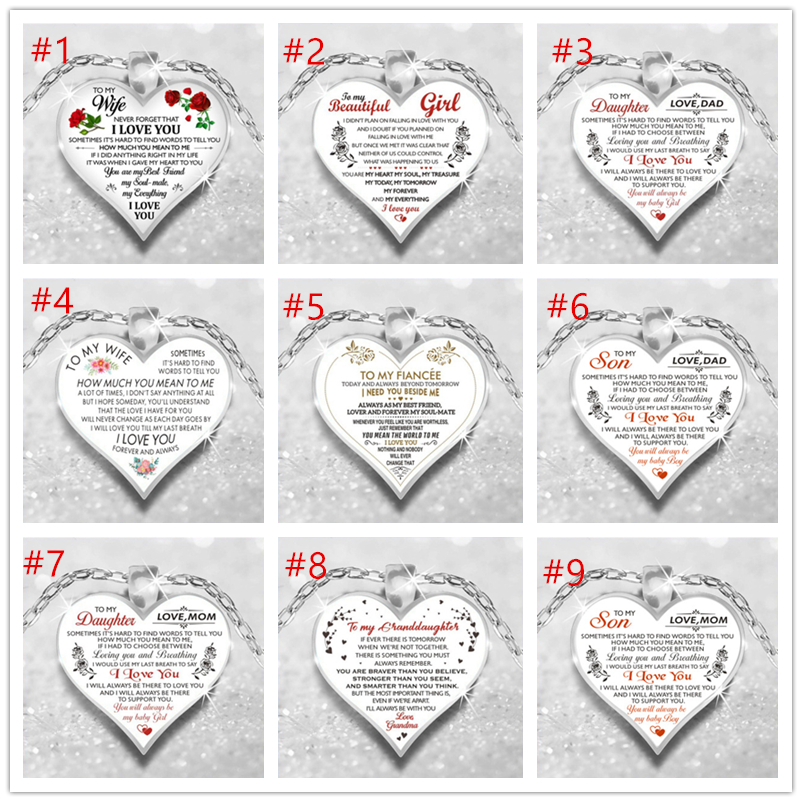 

New To My Wife Son Daughter Granddaughter Girls Necklace Love Glass Heart pendant DAD MOM I Love You Jewelry Gift