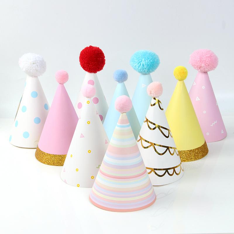 

Rainbow Dot Birthday Cone Hats Cap with Tie Cord Round Ball for Kids and Adults Party Decorations Wedding Anniversary Supplies