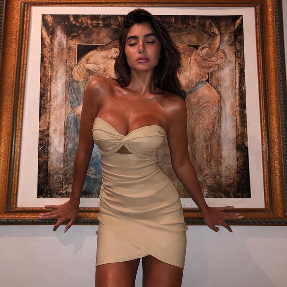

Vero Nova 2020 Das Mulheres Sexy Alas Costas Mini Bandagem De Moda Clube Vestido Tysk, Apricot