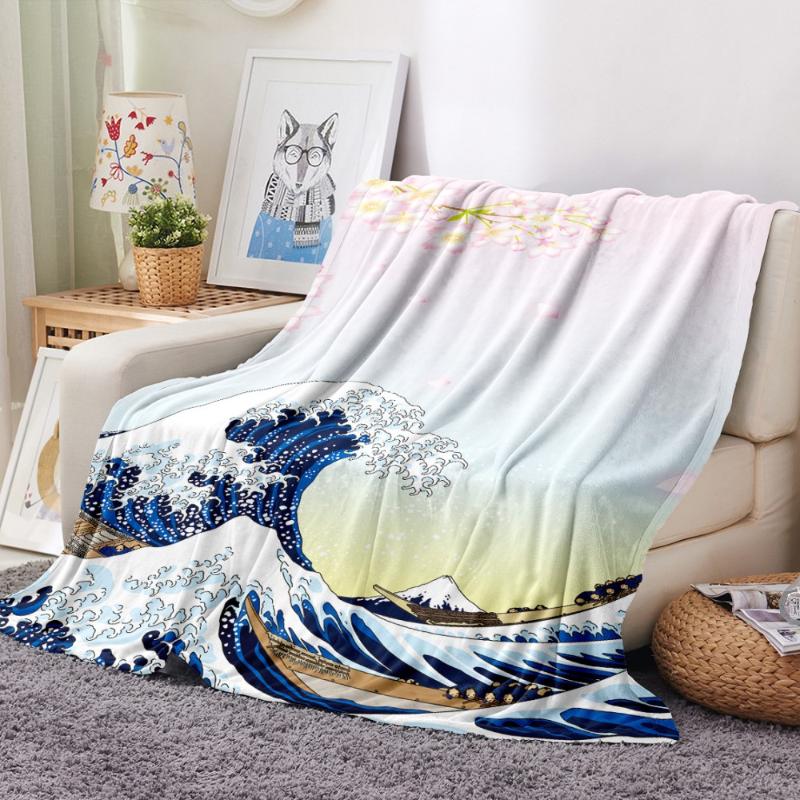 

Landscape Flannel Blanket 3D Print Ocean Waves Fleece Blanket Home Textile Throw Travel Picnic Sofa Soft