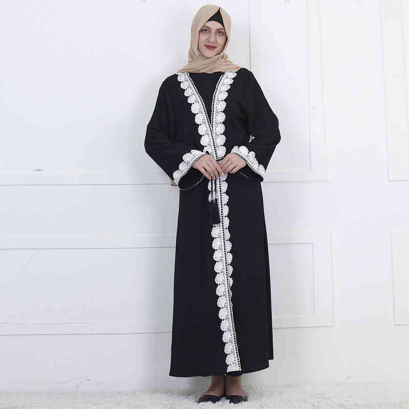 

Muslim Dress Women Lace Abaya Turkey Robe Dubai Kimono Cardigan Hijab Dress Women Kaftan Qatar Caftan Elbise Islamic Clothing, Black;gray