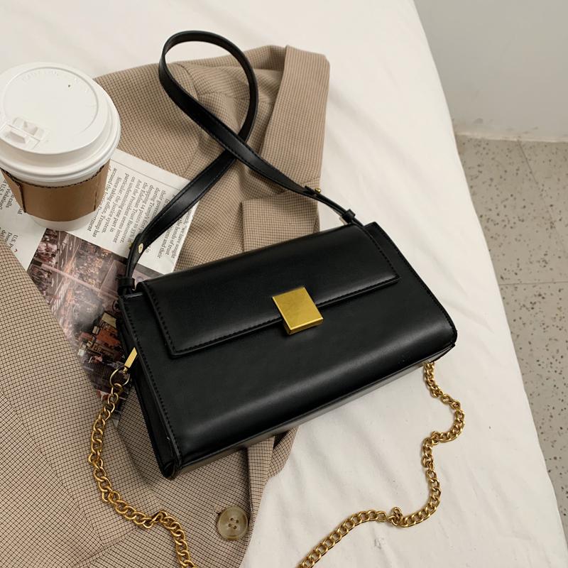 

Pure color PU shoulder bag 2021 new lady shoulder bag fashion casual handbag luxury designer lady mobile phone wallet, Black