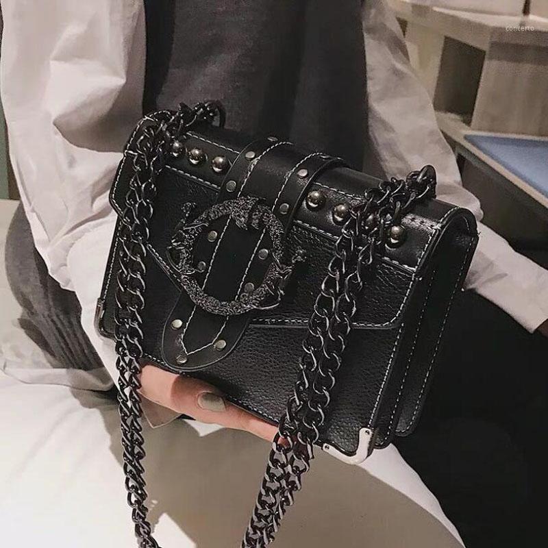 

European Fashion Female Square Bag 2020 New Quality PU Leather Women's Designer Handbag Rivet Lock Chain Shoulder Messenger bags1, Black