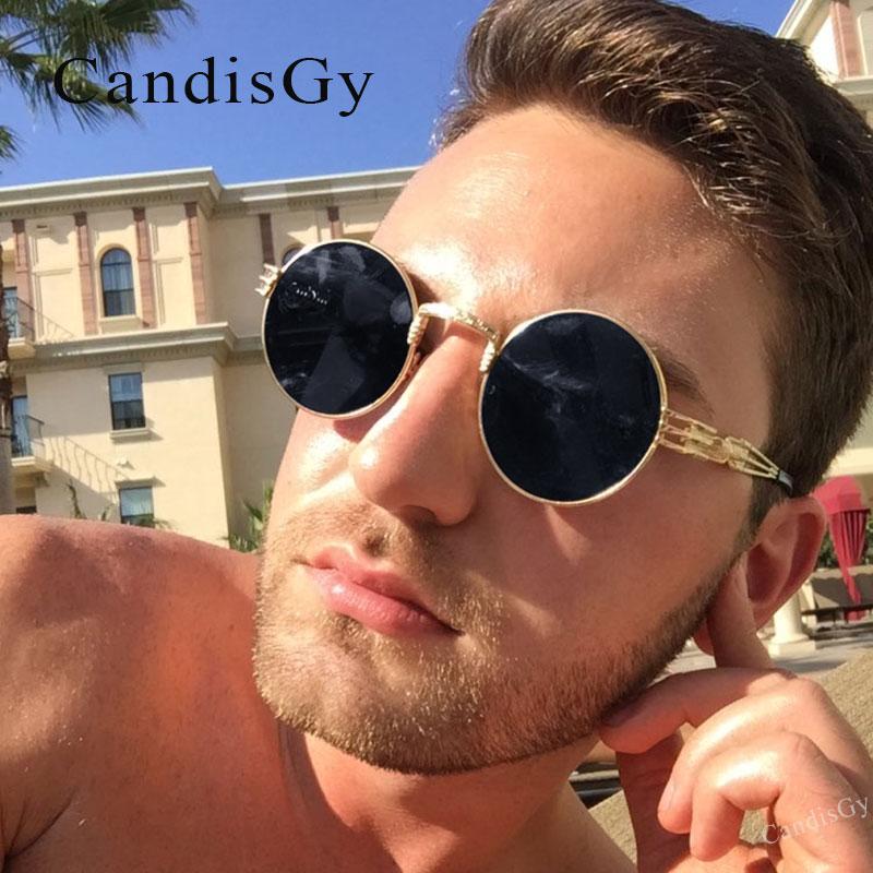 

Women Men Round Steampunk Classic Brand Designer Mirror Sunglasses Fashion Steam punk chain UV400 Vintage Sun Glasses
