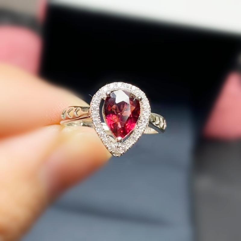 

Cluster Rings Natural Real Red Garnet Drop Ring Per Jewelry 6*8mm 1.2ct Gemstone 925 Sterling Silver Fine T207211, Golden;silver