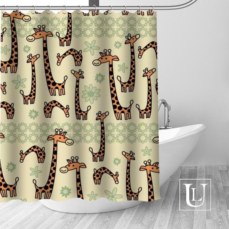 

Big Sale New Custom Cartoon Giraffe Shower Curtain with Hooks bathroom Waterproof Polyester Fabric DIY Your Own Shower Curtain