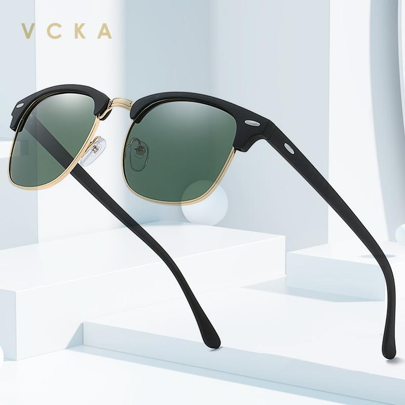 

VCKA Classic Semi-Rimless Sunglasses Men's Women 2020 Square Polarized Sun glasses Men Gafas UV400 Retro Eyewear