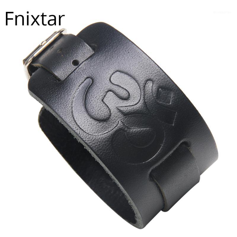 

Fnixtar New Fashion Men Jewelry Leather Bracelets for Men Women OM Sign Length Brown Leather Birthday Best Gift Wholesale1