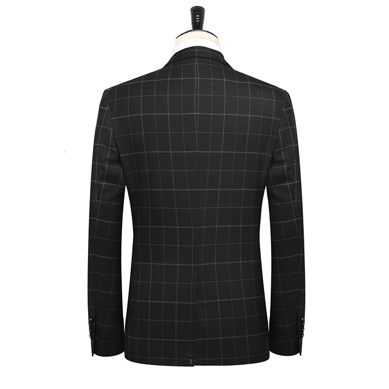 

2021 Men Blazer Fine Fit Male Wedding Groom Tux Prom Suit (jacket Vest Pants) Men's Suits with Striped Pants VR92, Black