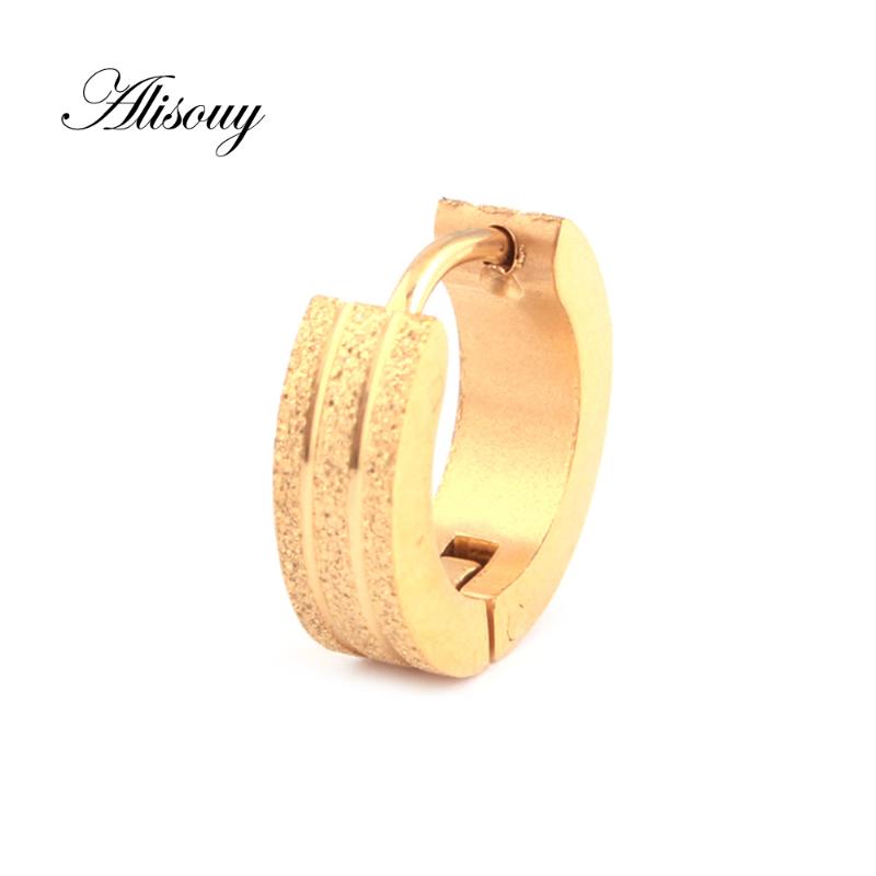 

Alisouy Fashion Scrub Gold-color Hoop Earrings Punk Rock Stainless Steel Earrings For Women Men Drop Ship Jewelry