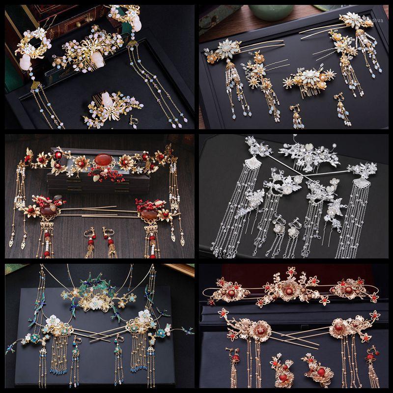

Hair Clips & Barrettes Chinese Oil Paint Bridal Head Wear Retro Suit Dragon And Phoenix Crown Princess Wedding Tiara, Golden;silver