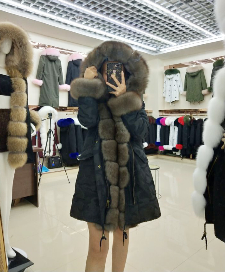 

Rex Royal Women Rabbit Parka Coat with Fox Fur Collar and Female Long-sleeved Jacket Deployable Hood Lining Uebn, The picture