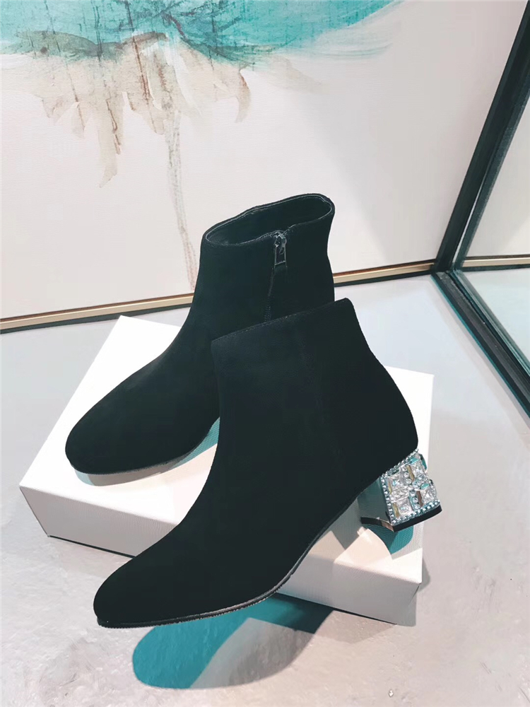 

Spring Women Leather Black Camerge Ankle in Crystal Clear Mode Square Calcutta Ladies Pontudas Toe Zipper Boots Horseman Qenh, Plush inside(winter)