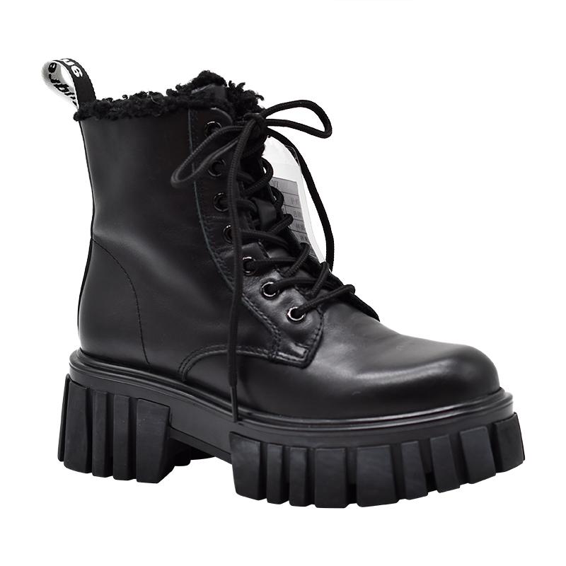 

Boots Women Shoes Genuine Leather Thick Sole Lace up Winter Short Ankle Boots Fashion Solid 2021 New Motorcycle, A128-wh