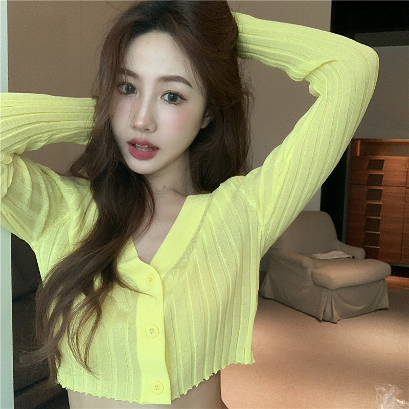 

2021 New 5 colours Summer low-v-fine design short knit cardigan sweater sun protection women long sleeve women's tops (r98273) CKTB, Lavender