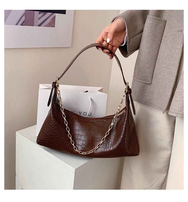 

Brand Designer Crocodile Pattern Women's Shoulder Bag Fashion Chain Handbag Small Hobos Crossbody Bag, Black