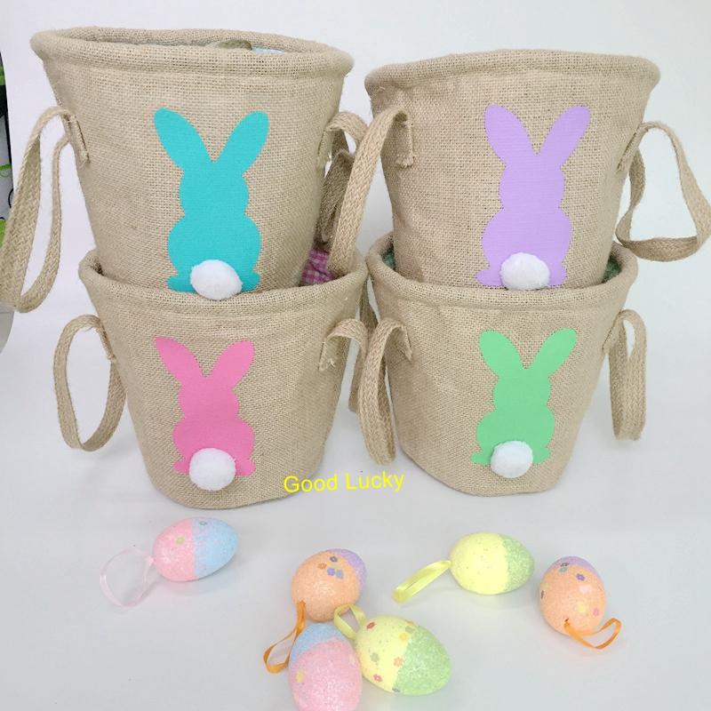 

10pcs/lot hot selling Cotton Burlap Easter Gift bag Tote Jute in stock ready to ship burlap easter bucket 3 colors basket