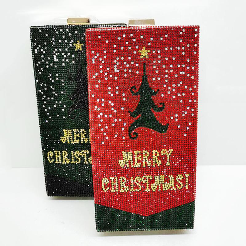 

Dark Green Color Crystal Party Purse 2 Chains Shoulder Handbags Fashion Women's Diamond Bag Elegant Mini Prom Clutches Bags, Red 2