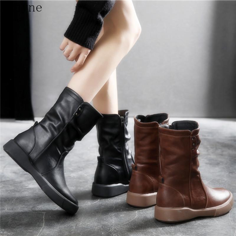

Women's shoes 2020 winter new wild flat bottom tube motorcycle boots single boots British wind women's booties, Brown