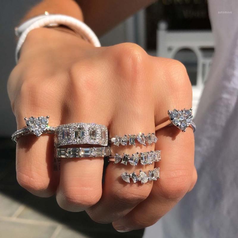 

2020 New fashion women charm open Adjustable multi wrap baguette sparking bling clear cz paved Finger Rings engagement jewelry1