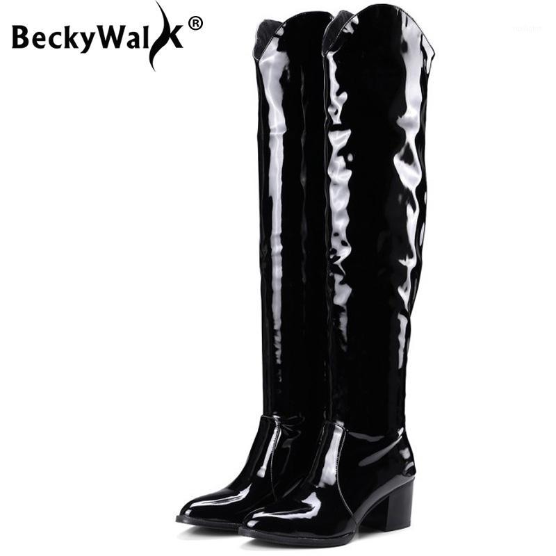 

Pattent Leather Knee High Boots Women 6cm Block Heels Black Snakeskin Lady Winter Shoes Woman botines mujer Big Size 43 WSH34821, Snake
