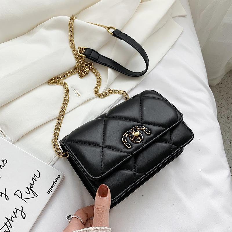 

Ladies Envelope Bag New Fashion Women's Messenger Bag Lattice Fresh Ins Diamond Lingge Chain Soft Leather Square Student, Black