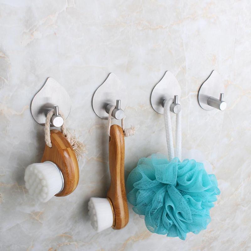 

4Pcs Free Punching Drop Shape Stainless Steel Hanging Hooks for Kitchen Bathroom