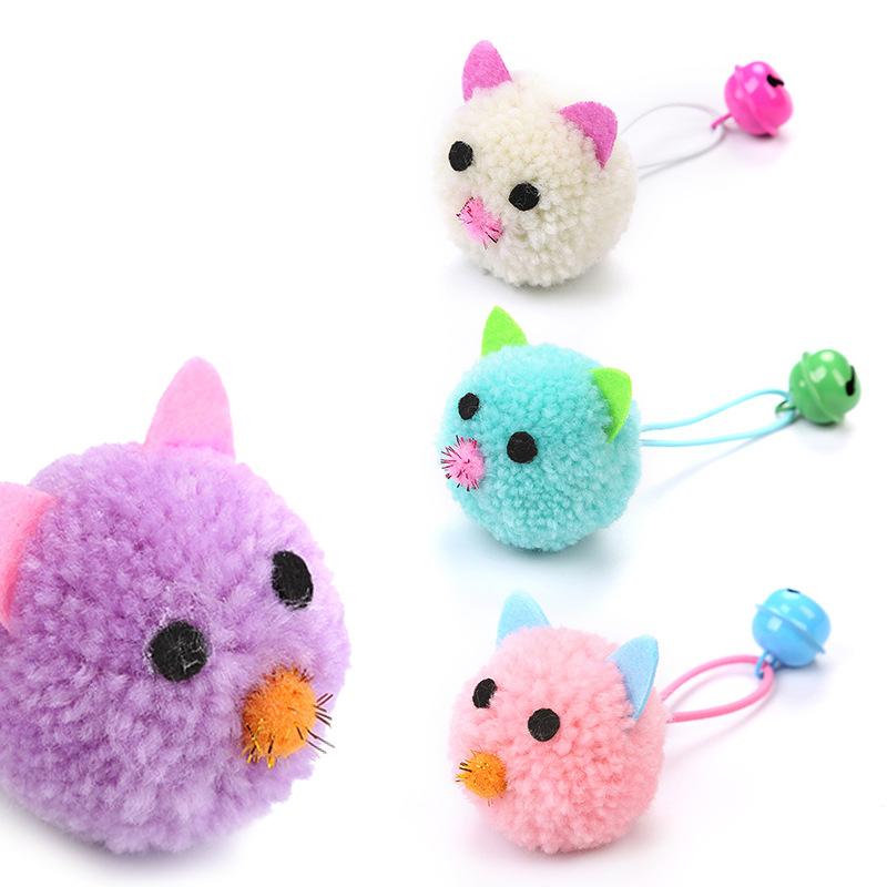 

Cat Toy Plush Mouse Head-shaped Bell Self-feeding Pet Supplies Self-hey Purple Pink Blue White Cute Funny With Soft Tail
