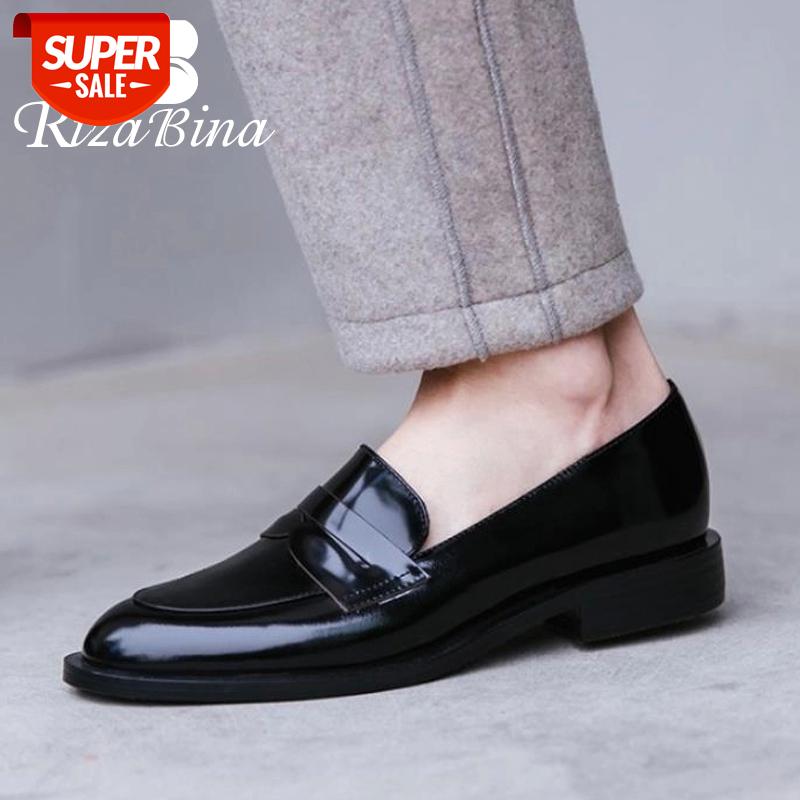 

RIZABINA New Shoes Women Patent Real Leather Round Toe Women Flat Shoes Fashion Comfortable Footwear Size 34-39 #3C2Q