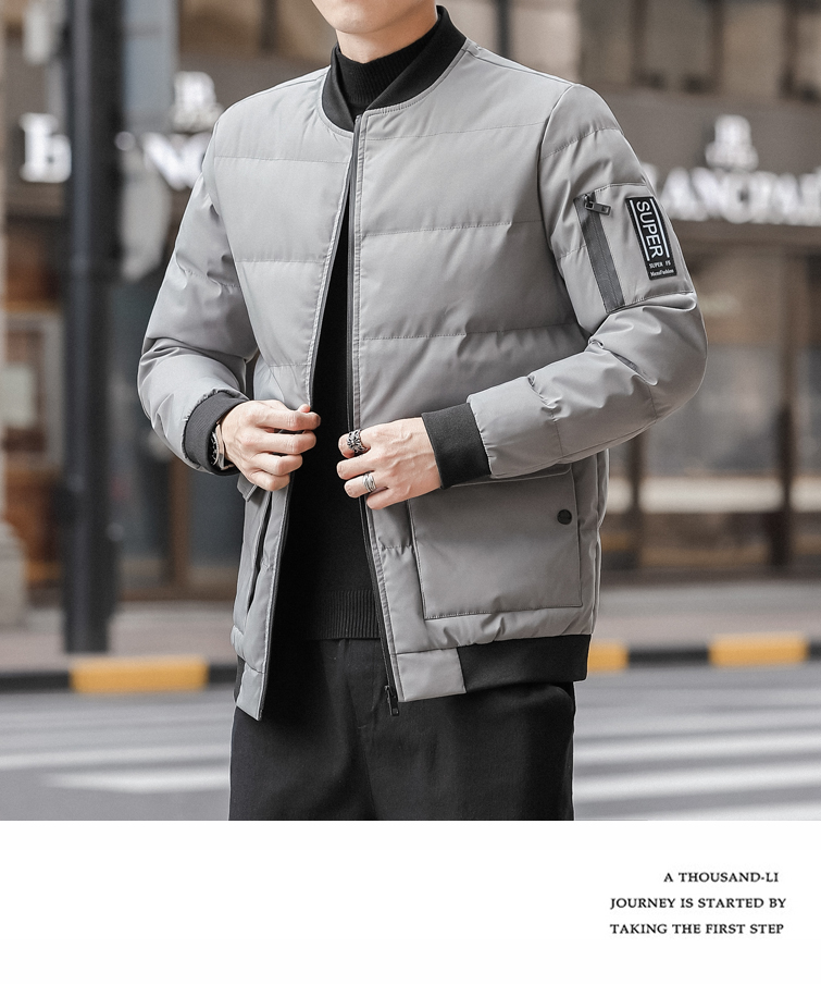 

Gray Small Cotton-Padded Jacket Man Short Thin Coat, Grey