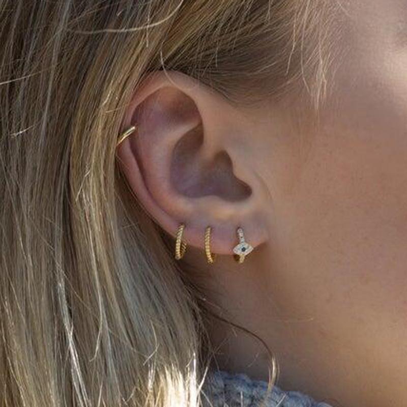 

100% 925 silver Delicate hoop Earrings Tiny + CZ Hamsa Evil Eye Piercing Brincos For Women Jewelry Fashion Hot Christmas Gift