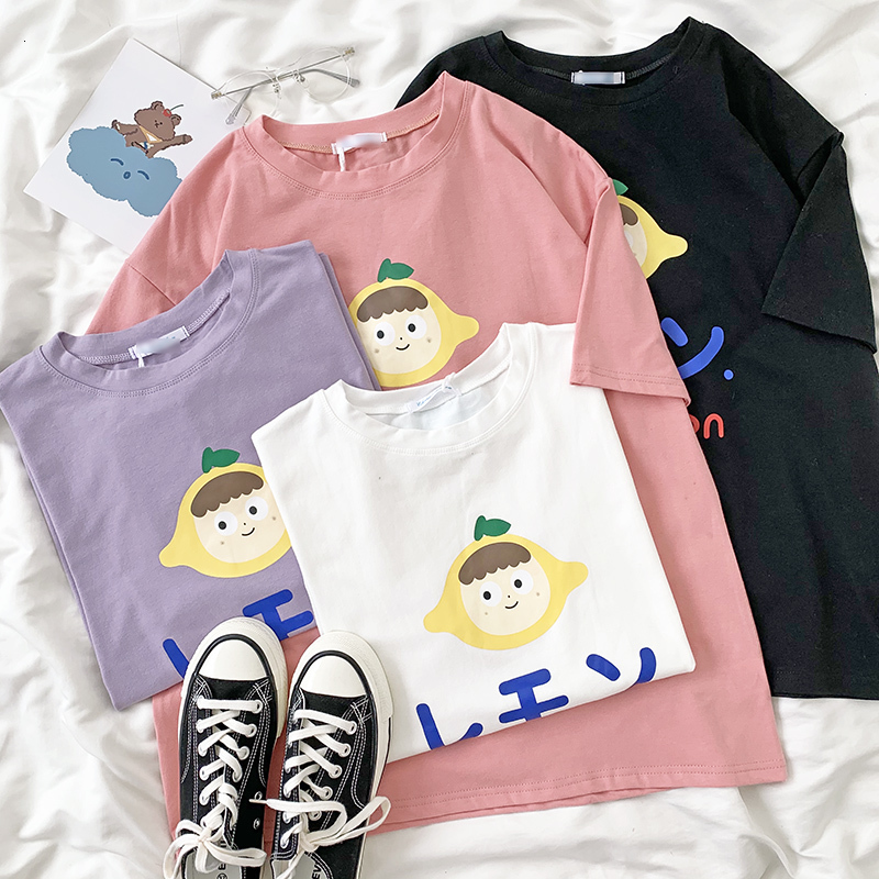 

2021 New 4 color summer cartoon style print short sleeve top harvest for women women's t-shirts (n0008) W3V0, White