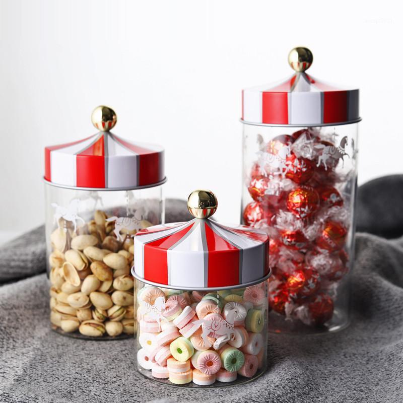 

Creative Carousel Storage Container With Lids Dessert Coffee Beans Snack Kitchen Storage Transparent Glass Snack Jar1