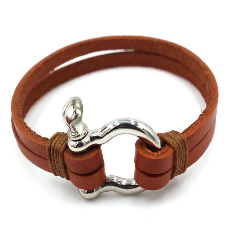 

Men's High Quality Stainless Steel Shackle Buckle Leather Sailor Nautical Surf Bracelet