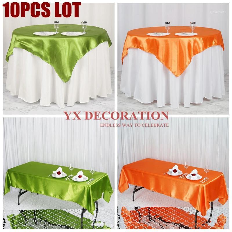 

10pcs Lot Satin Table Cloth Wedding Tablecloth Overlay For Banquet Event Decoration1, White