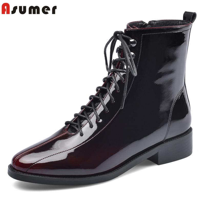 

ASUMER 2020 New full nature genuine leather boots women dress shoes lace up Gradient color spring autumn ankle boots for women, Dark blue