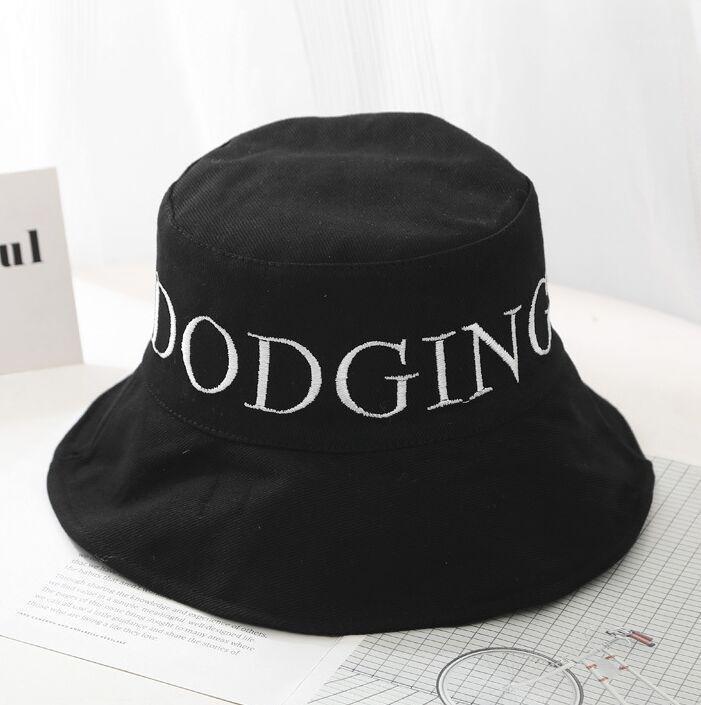 

Cloches LVYI 044 Summer Women Casual Panama Cap Gorros Letter Embroidery Bucket Hat Fishing Fisherman Japanese Sun Sunscreen1, Only one side