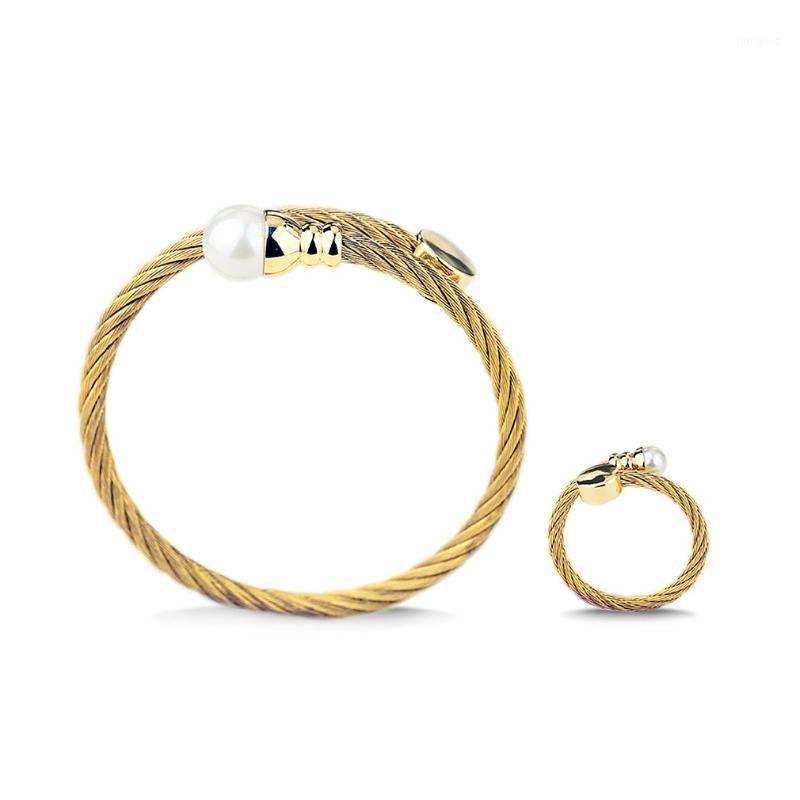 

Earrings & Necklace A03 Stainless Steel Bracelet Ring Set Female Temperament Jewelry Ladies Gift Antique Design Women Bangle Elegant Charms, As pic