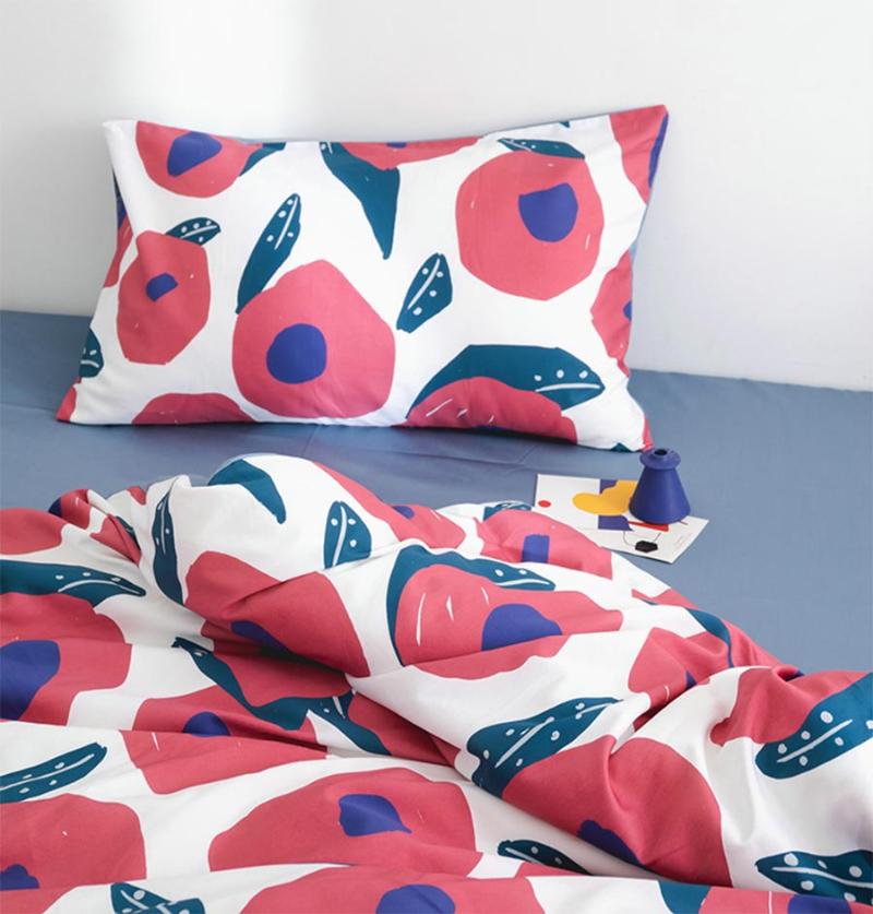 

Pastoral red flower bedding set, full queen king 60s cotton single double home textile bed sheet pillow case duvet cover, Picture color
