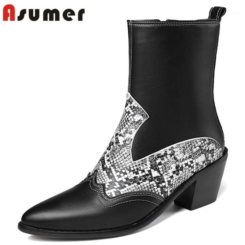 

ASUMER 2020 big size 46 newest cowboy western boots women mixed colors pointed toe autumn winter casual shoes woman ankle boots1, Full black